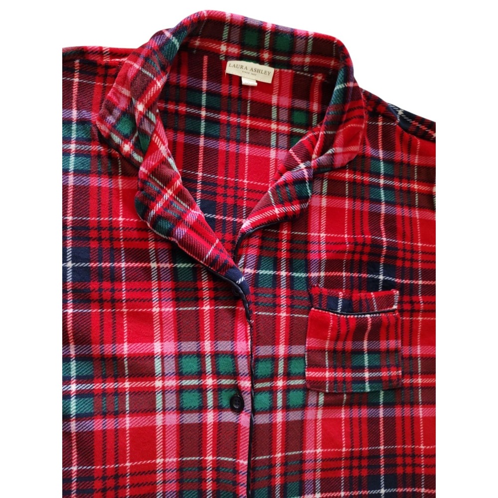 Laura Ashley Nightshirt Red Plaid Flannel Long Sleeve Knee Length Womens Large